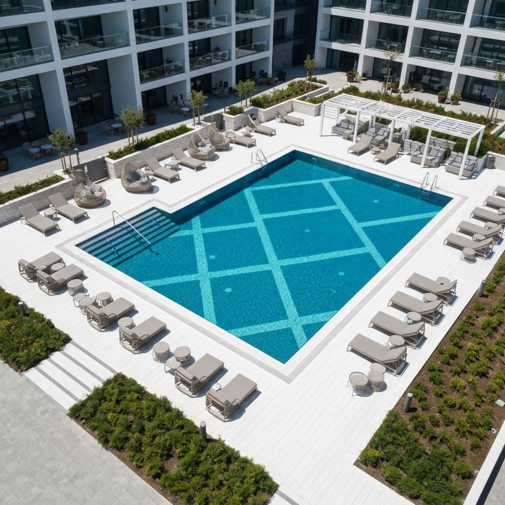 Luxury pool area with premium furniture